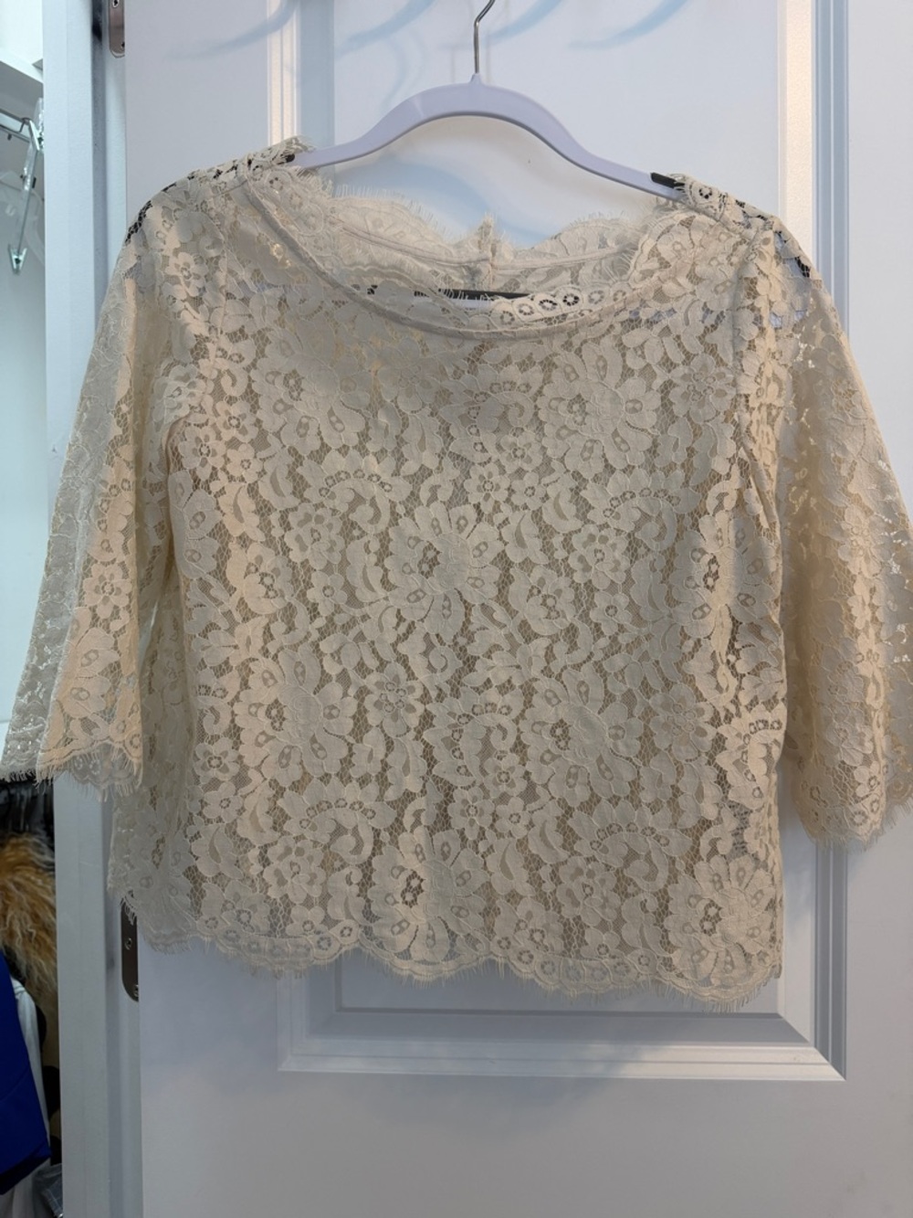 Lace Overlay Women's Top — Cream